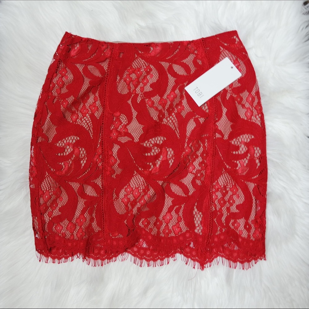 Red lace skirt